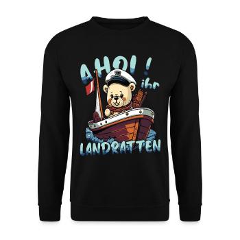 Illustration du capitaine pour petit ours en peluche de chien de mer - Sweat-shirt Unisexe - noir - Devant - Alina (178cm) & Michal (187cm)
