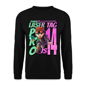 Finally 14 years old – Lasertag birthday - Unisex Sweatshirt - black - Front - Alina (178cm) & Michal (187cm)