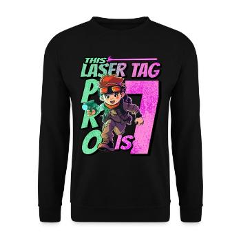 Finally 7 years old – Lasertag birthday - Unisex Sweatshirt - black - Front - Alina (178cm) & Michal (187cm)