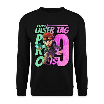Finally 9 years old – Lasertag birthday - Unisex Sweatshirt - black - Front - Alina (178cm) & Michal (187cm)