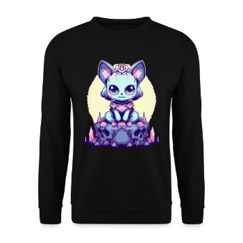Kawaii Pastel Goth Mignon Chat Sorcière Effrayant - Sweat-shirt Unisexe - noir - Devant - Alina (178cm) & Michal (187cm)