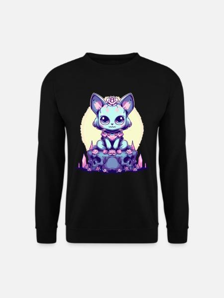 Kawaii Pastel Goth Süße Gruselige Hexenkatze - Unisex Pullover - Schwarz