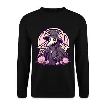 Gruseliger Pestdoktor In Pastell Goth Mit Rosen - Unisex Pullover - Schwarz - Vorne - Alina (178cm) & Michal (187cm)