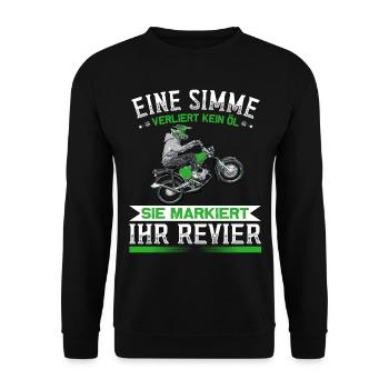 Lustiger Spruch Simsonfahrer S50 S51 Simme Moped - Unisex Pullover - Schwarz - Vorne - Alina (178cm) & Michal (187cm)