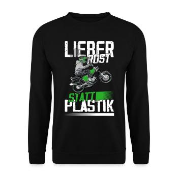 Lustiger Spruch Simsonfahrer S50 S51 Simme Moped - Unisex Pullover - Schwarz - Vorne - Alina (178cm) & Michal (187cm)