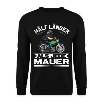 Lustiger Spruch Simsonfahrer S50 S51 Simme Moped - Unisex Pullover - Schwarz - Vorne - Alina (178cm) & Michal (187cm)
