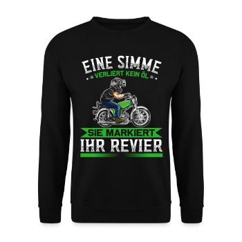 Lustiger Spruch Simsonfahrer S50 S51 Simme Moped - Unisex Pullover - Schwarz - Vorne - Alina (178cm) & Michal (187cm)
