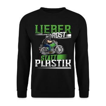 Lustiger Spruch Simsonfahrer S50 S51 Simme Moped - Unisex Pullover - Schwarz - Vorne - Alina (178cm) & Michal (187cm)
