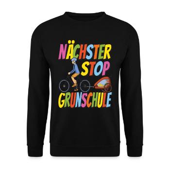 Nächster Stop Grundschule - Fahrrad - Unisex Pullover - Schwarz - Vorne - Alina (178cm) & Michal (187cm)