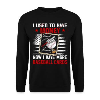 "Ich Hatte Früher Geld" Sportkartensammler - Unisex Pullover - Schwarz - Vorne - Alina (178cm) & Michal (187cm)