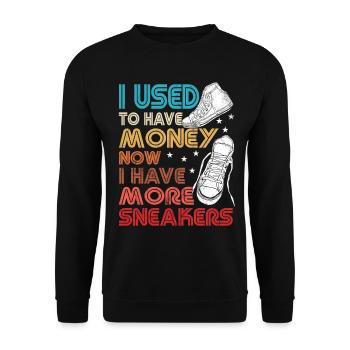 Collectionneur de baskets « J’avais de l’argent » - Sweat-shirt Unisexe - noir - Devant - Alina (178cm) & Michal (187cm)