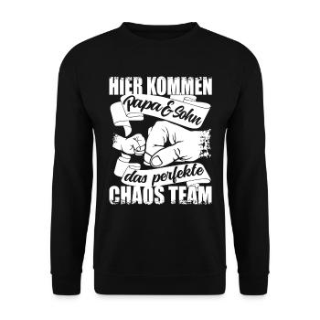 Chaos team papa und sohn - Werdender Vater - Papa - Unisex Pullover - Schwarz - Vorne - Alina (178cm) & Michal (187cm)
