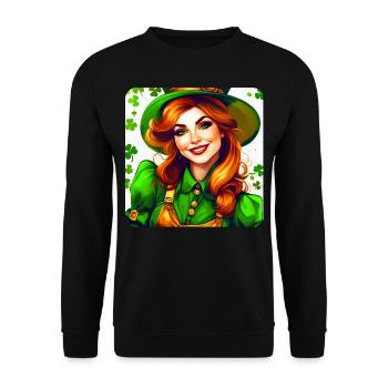 Saint Patricks Day Kobold Mädchen mit Kleeblatt - Unisex Pullover - Schwarz - Vorne - Alina (178cm) & Michal (187cm)