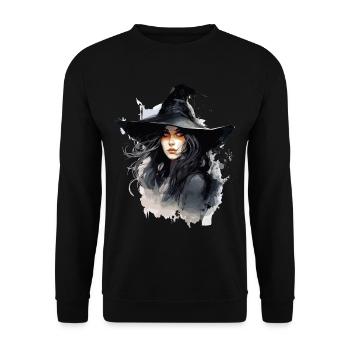Cooles Halloween -Kostüm - Gruselige Hexe - Unisex Pullover - Schwarz - Vorne - Alina (178cm) & Michal (187cm)