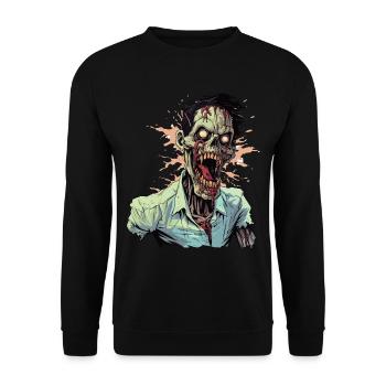 Cooles Halloween -Kostüm - Gruseliger Zombie - Unisex Pullover - Schwarz - Vorne - Alina (178cm) & Michal (187cm)