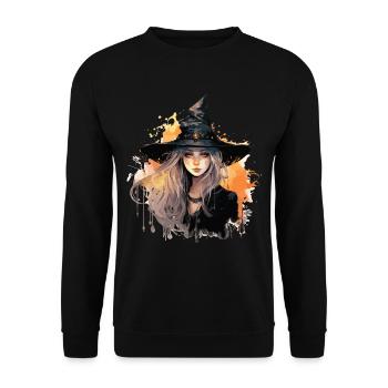Cooles Halloween -Kostüm - Gruselige Hexe - Unisex Pullover - Schwarz - Vorne - Alina (178cm) & Michal (187cm)