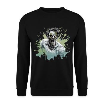 Cooles Halloween -Kostüm - Gruseliger Zombie - Unisex Pullover - Schwarz - Vorne - Alina (178cm) & Michal (187cm)