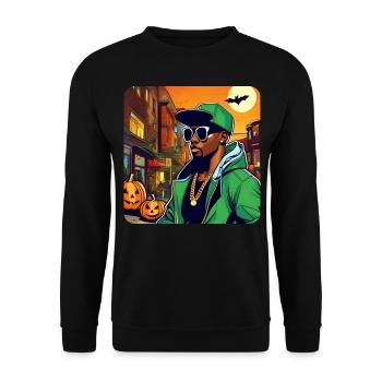 Homme dans le style hip hop avec citrouille et chauve-souris - Sweat-shirt Unisexe - noir - Devant - Alina (178cm) & Michal (187cm)