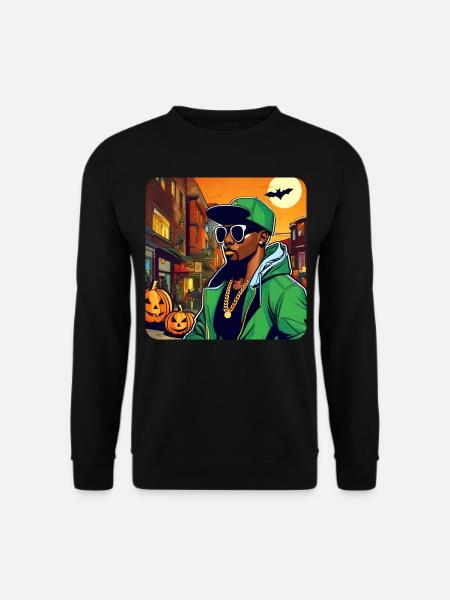 Mann im Hip Hop Style mit Kürbis und Fledermaus - Unisex Pullover - Schwarz