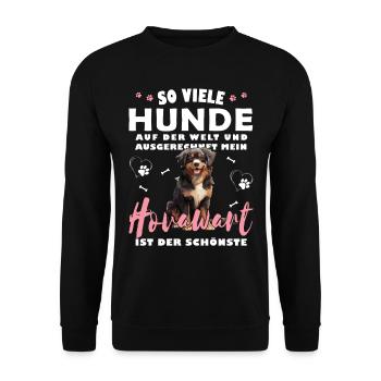 So viele Hunde auf der Welt - Hovawart - Unisex Pullover - Schwarz - Vorne - Alina (178cm) & Michal (187cm)
