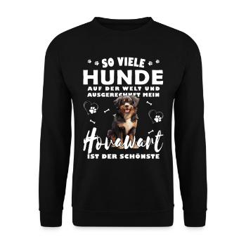 So viele Hunde auf der Welt - Hovawart - Unisex Pullover - Schwarz - Vorne - Alina (178cm) & Michal (187cm)