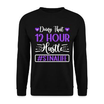 Damit 12 Stunden - Staatlich Getestete - Unisex Pullover - Schwarz - Vorne - Alina (178cm) & Michal (187cm)