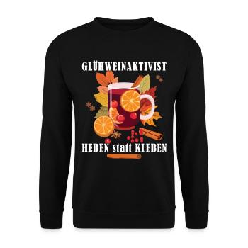 "Glühweinaktivist Heben statt Kleben" - Weihnachts - Unisex Pullover - Schwarz - Vorne - Alina (178cm) & Michal (187cm)