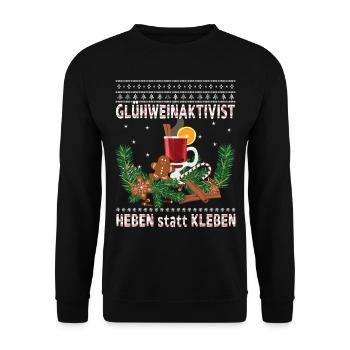"Glühweinaktivist Heben statt Kleben" - Glühwein - Unisex Pullover - Schwarz - Vorne - Alina (178cm) & Michal (187cm)