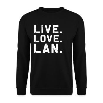 "Live. Love. LAN. "Funny System Engineering - Unisex Sweatshirt - black - Front - Alina (178cm) & Michal (187cm)