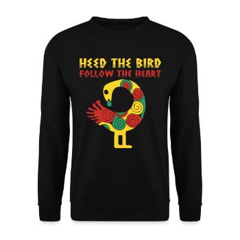 "Pay attention to the bird, follow the heart" - Unisex Sweatshirt - black - Front - Alina (178cm) & Michal (187cm)