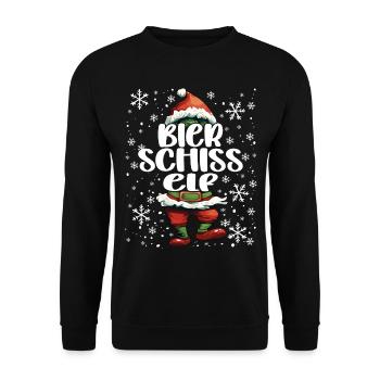 Weihnachtsoutfit Bierschiss Elf - Unisex Pullover - Schwarz - Vorne - Alina (178cm) & Michal (187cm)