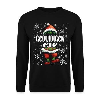Weihnachtsoutfit Geduldiger Elf - Unisex Pullover - Schwarz - Vorne - Alina (178cm) & Michal (187cm)