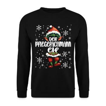 Weihnachtsoutfit Pflegefachmann Wichtel - Unisex Pullover - Schwarz - Vorne - Alina (178cm) & Michal (187cm)