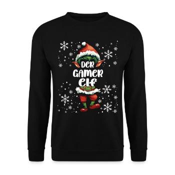 Weihnachtsoutfit Gamer Elf Wichtel - Unisex Pullover - Schwarz - Vorne - Alina (178cm) & Michal (187cm)