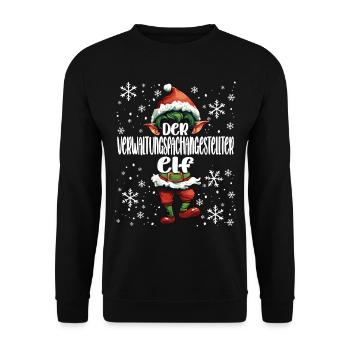 Weihnachtsoutfit Verwaltung Wichtel - Unisex Pullover - Schwarz - Vorne - Alina (178cm) & Michal (187cm)