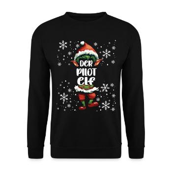 Weihnachtsoutfit Pilot Elf Wichtel - Unisex Pullover - Schwarz - Vorne - Alina (178cm) & Michal (187cm)