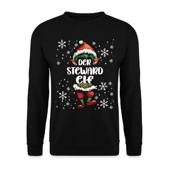 Weihnachtsoutfit Steward Elf Wichtel - Unisex Pullover - Schwarz - Vorne - Alina (178cm) & Michal (187cm)