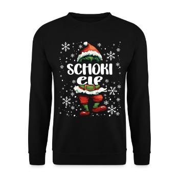 Weihnachtsoutfit Schoki Elf - Unisex Pullover - Schwarz - Vorne - Alina (178cm) & Michal (187cm)