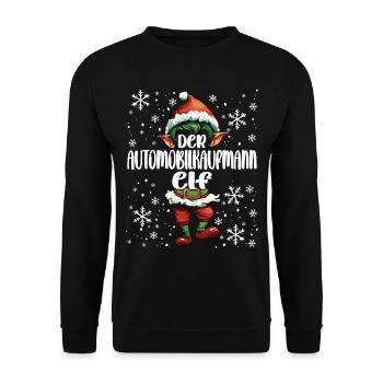 Weihnachtsoutfit Automobilkaufmann Elf - Unisex Pullover - Schwarz - Vorne - Alina (178cm) & Michal (187cm)
