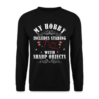 La couture croisée, mon passe-temps est la couture - Sweat-shirt Unisexe - noir - Devant - Alina (178cm) & Michal (187cm)