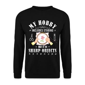Cross -Nähen Mein Hobby Beinhaltet Das Stich - Unisex Pullover - Schwarz - Vorne - Alina (178cm) & Michal (187cm)
