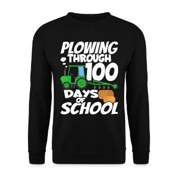 100. Tag Des Schul Traktorkostüms 100 Schultage - Unisex Pullover - Schwarz - Vorne - Alina (178cm) & Michal (187cm)