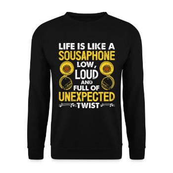 Funny Sousaphone Brass Band Player Marschband - Unisex Pullover - Schwarz - Vorne - Alina (178cm) & Michal (187cm)