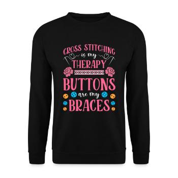 Point de broderie amusant au point de croix - Sweat-shirt Unisexe - noir - Devant - Alina (178cm) & Michal (187cm)