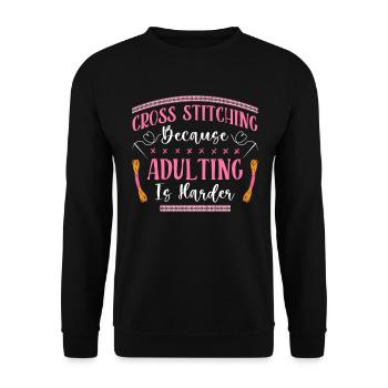 Point de croix amusant avec force de broderie. - Sweat-shirt Unisexe - noir - Devant - Alina (178cm) & Michal (187cm)
