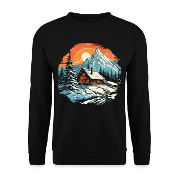 Winter Hut Mountains Snow Skiers Ski - Unisex Sweatshirt - black - Front - Alina (178cm) & Michal (187cm)