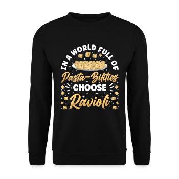 Lustige Italienisches Ravioli Pasta - Unisex Pullover - Schwarz - Vorne - Alina (178cm) & Michal (187cm)