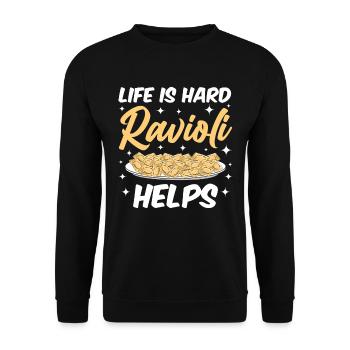 Lustige Italienisches Ravioli Pasta - Unisex Pullover - Schwarz - Vorne - Alina (178cm) & Michal (187cm)