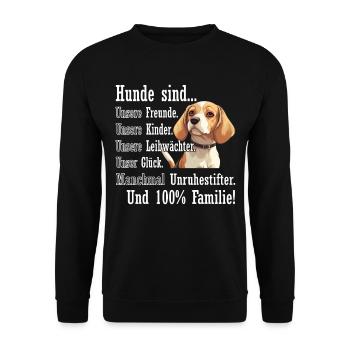 « Les chiens sont 100% famille » Beagle - Sweat-shirt Unisexe - noir - Devant - Alina (178cm) & Michal (187cm)
