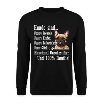 « Les chiens sont 100% famille » Bouledogue - Sweat-shirt Unisexe - noir - Devant - Alina (178cm) & Michal (187cm)